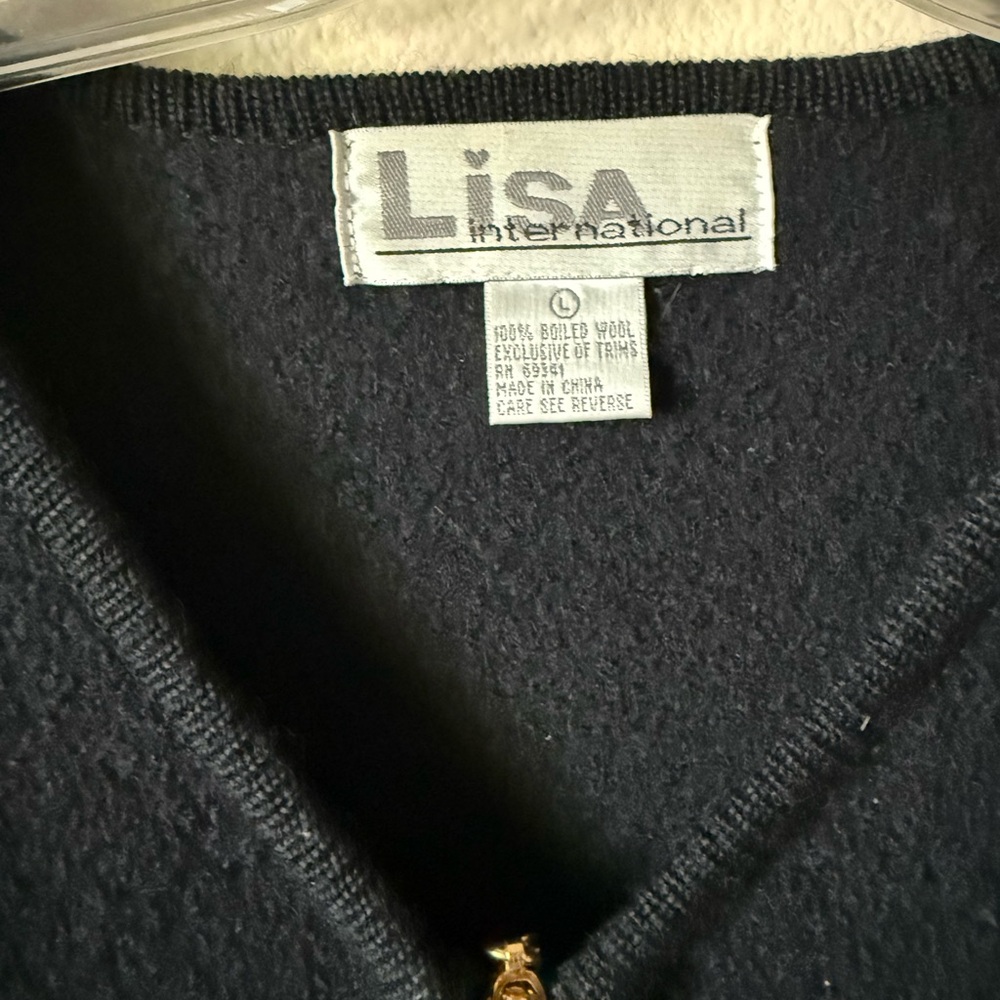 Vintage Lisa black fringe wool zip up